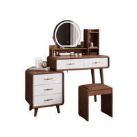 Coiffeuse moderne rétro en bois MDF brun avec miroir éclairé, tiroirs amovibles, grand rangement, meubles de chambre à coucher