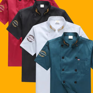 Chaquetas de Chef Profesionales Tejidas Unisex de Manga Corta, Ropa de Trabajo Resistente al Aceite, Anti-Pilling, Uniforme de Poliéster/Algodón para Restaurante - Product Image 1