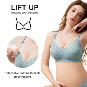Soutien-gorge d'allaitement de maternité en dentelle douce et sexy de haute qualité, antibactérien, col en V, en stock, grande taille, soutien-gorge d'allaitement sans couture, effet push-up - Product Image 2