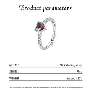 S925 Sterling Silver Heart Gradient Gem Row Stone <b>Adjustable</b> <b>Ring</b> Romantic Gift Light Luxury Finger Jewelry For Women - Product Image 6