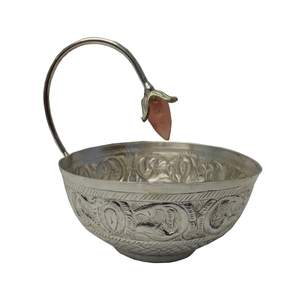 Decorative Round Brass <b>Silver</b> Plated Carved Lotus Luxury Modern Centerpiece Serving <b>Bowl</b> High Quality Hot Selling - Product Image 1