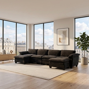<span class=keywords><strong>Canapé</strong></span> modulaire en forme de U pour 4 personnes, <span class=keywords><strong>canapé</strong></span> moderne en tissu moelleux avec ottoman, meubles de salon - Product Image 2