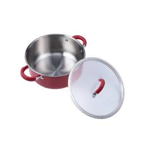 Glass Lid Double Handle Crock Pot Modern Kitchen Red Stainless Steel Pot