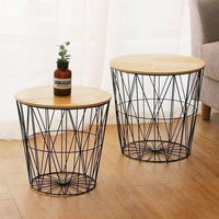 Ensemble de corbeilles métalliques modernes et portables, Offre Spéciale multifonctions pour le salon, table à café en fer avec couvercle en MDF