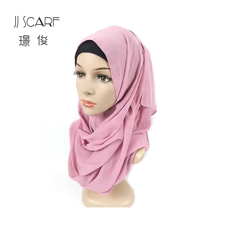 Hijab en mousseline de soie pour femmes, écharpe de tête, motif à paillettes, bon marché, vente d'usine