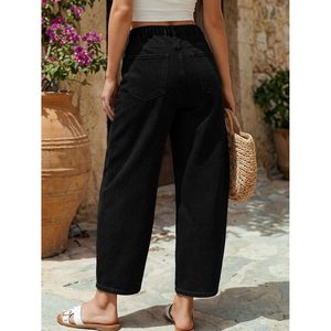 Women's High Waisted Barrel Jeans Wide Leg Ankle Length <b>Denim</b> Pants Vintage Style Casual Comfort Cotton <b>Material</b> - Product Image 4