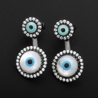 Pendientes de plata de ley 925 con esmalte de ojos malvados para mujer, aretes de tuerca, Plata turca, circonia de 18k, pendientes de concha de perlas