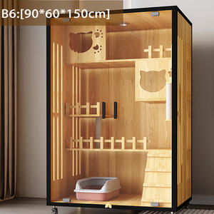 منزل حيوان أليف من الخشب الصلب الكبير الفاخر ، خزانة القط الحديثة مع زر العرض البانورامي للإغلاق ، أثاث القط متعدد الوظائف - Product Image 5