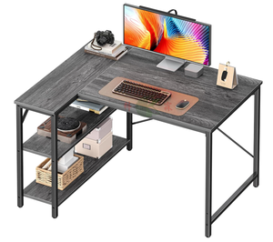 Bureau d'ordinateur en forme de L, bureau de <span class=keywords><strong>39</strong></span> pouces, structure en métal, gris, pour bureau à domicile, jeux, <span class=keywords><strong>coin</strong></span> d'écriture et d'étude - Product Image 1