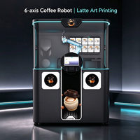 Kiosque robot barista à bras robotisé 6 axes, distributeur automatique en acier inoxydable avec écran tactile et impression de latte art