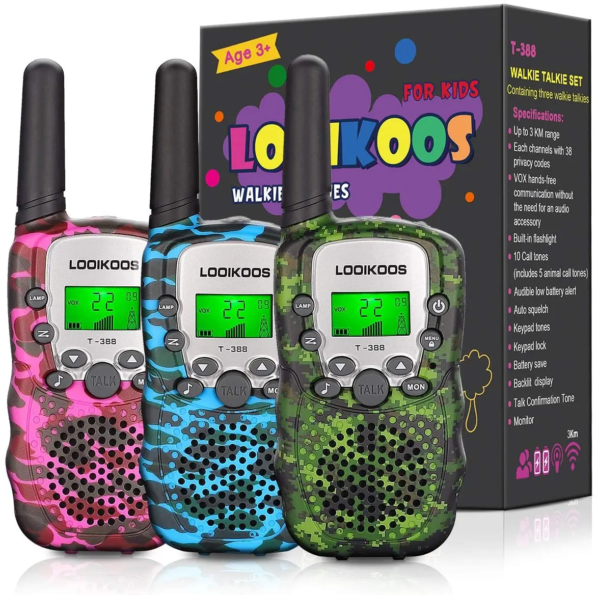 Talkies-walkies à longue portée pour enfants, 3 sens, jouet walkie-talkie portable, 3 paquets, cadeau idéal pour les garçons et les filles