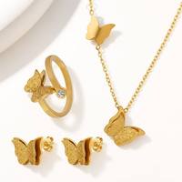 Juego de Joyería de Acero Inoxidable Dorado con Circonitas, Collar, Pulsera y Aretes a Juego, Hipoalergénico, Resistente al Agua, Juego de Regalo OEM