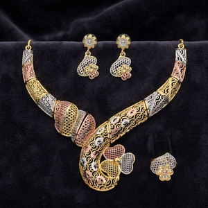 Wholesale Tri Color Brass Jewelry Set 3 Tone Plated Forming Necklaces Multi-Tone Turkey Jewelry Set Indo-Western Fashion Jewelry - Product Image 1