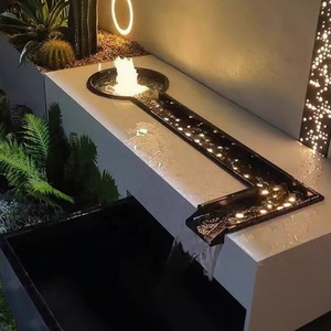 Fontaine d'eau extérieure autoportante en acier poudré noir et blanc avec cascade et éclairage pour jardin - Vente en gros - Product Image 5