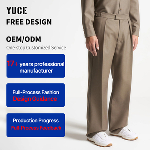 YUCE <strong>Men's</strong> Mid <strong>Waist</strong> Pleated Straight Leg Cotton <strong>Trousers</strong> Customized Wide Leg Dress Pants Deep Pleat Side Buckle <strong>Trousers</strong> - Product Image 1