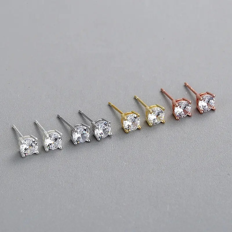 Kualitas Tinggi Sterling Silver 18K Anting Berlapis Emas Bulat Kubik Zirkonia Es Keluar Mode Sekolah Stud Earring Set untuk Anak-anak Laki-laki
