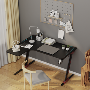 Escritorio de esquina para juegos al por mayor, escritorio de oficina, mesa para computadora con fibra de carbono y LED RGB - Product Image 6