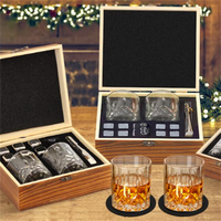 2 Verres en cristal de luxe Granit Ice Cube Stone Whisky Coffret cadeau en bois