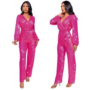 <span class=keywords><strong>Combinaison</strong></span> Rose à Paillettes pour Femmes, Manches Longues, <span class=keywords><strong>Pantalon</strong></span> de Soirée Scintillant, Barboteuse Brillante, Tenue de Club, Robes de Soirée - Product Image 2