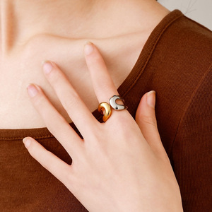 Stainless Steel <b>Ring</b> Geometric Two Tone Gold Plated Open Design Women's Fashion Jewelry Gift YR5 - Product Image 2