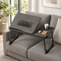 Ventilateur de refroidissement pour ordinateur portable, table pliante en bois, double ventilateurs, alimentation USB, réglage d'inclinaison à 5 niveaux, plateau portable pour lit et canapé, usage domestique