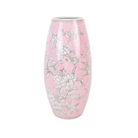 Vase en porcelaine de forme ovale, motif floral et d'oiseaux brun sur fond rose antique, RXGK12-A, décoration d'intérieur