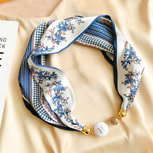 Sciarpa Lunga in Seta con Chiusura Magnetica, Collana di Perle da Donna, Motivo Foglie Primaverili, Stile Dolce, Protezione per il Collo Estiva, Nuovo Arrivo all'Ingrosso - Product Image 6