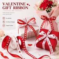 Support personnalisé pour la Saint-Valentin imprimé en forme de cœur, en satin de soie pour la Saint-Valentin, ruban à deux côtés pour emballage cadeau à fleurs
