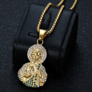 Collier pendentif de luxe pour homme, en acier inoxydable, plaqué or, style hip-hop, avec cristaux et zircon, motif religieux chrétien Saint Jude, idéal pour un cadeau - Product Image 4