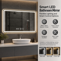 Cermin Kamar Mandi LED Pintar Anti Kabut Sensor Sentuh 3 Warna Lampu Sensor Gerak Cermin Rias untuk Hotel Proyek Rumah Grosir OEM