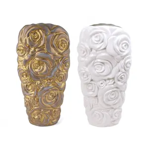 Benutzer definierte hohe Blumen dekoration Vase Keramik Rose Vase mit Gold Detail Boden Luxus Vase für Wohnkultur