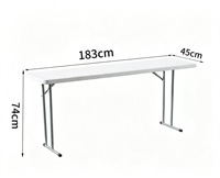 Table de banquet et de conférence en plastique de 183 cm de long, plateau fixe, pieds pliables, vente en gros.