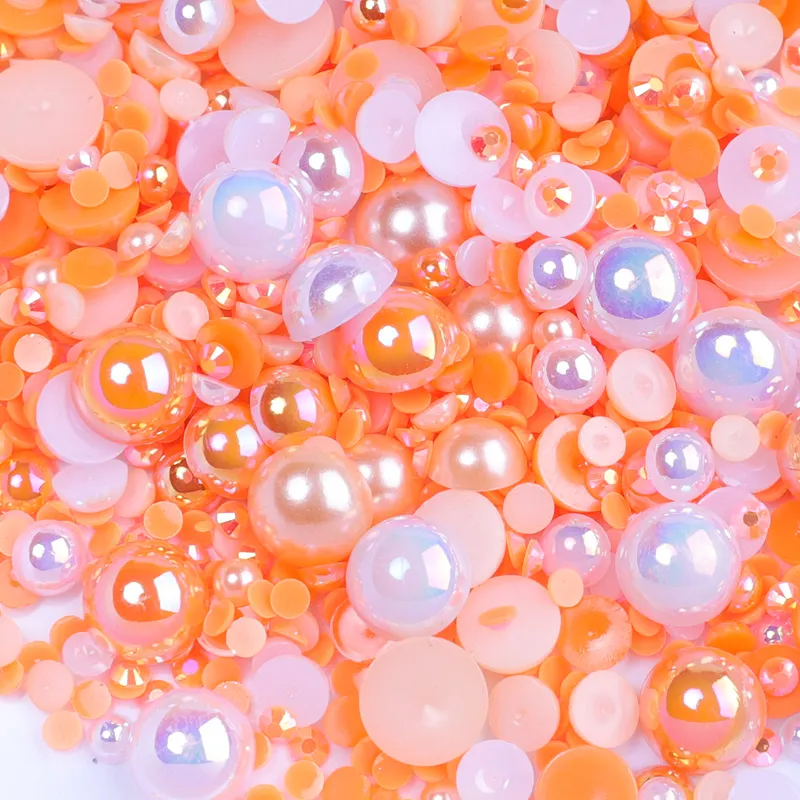 Juli Wholesale Mix Size Pink Color Flat Back Pearls Rhinestone Applique Half Round Beads Flatback Pearls For Decoration