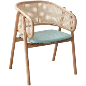 Moderno Design Vintage Hotel soggiorno sedia da pranzo solido struttura in legno <span class=keywords><strong>e</strong></span> Rattan/vimini poltrona per il tempo libero con sedile in pelle - Product Image 1