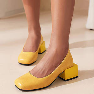 Escarpins à talons carrés bas pour femmes, grande taille 48, à bout carré, imprimé pierre, pour le bureau et les occasions habillées - Product Image 2