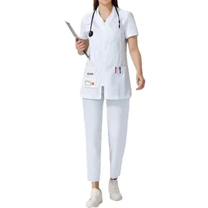 Ensembles de gommage médical été nouvelles femmes mince mode deux pièces à manches courtes hôpital vêtements de travail <span class=keywords><strong>blanc</strong></span> médecin gommage uniforme - Product Image 5