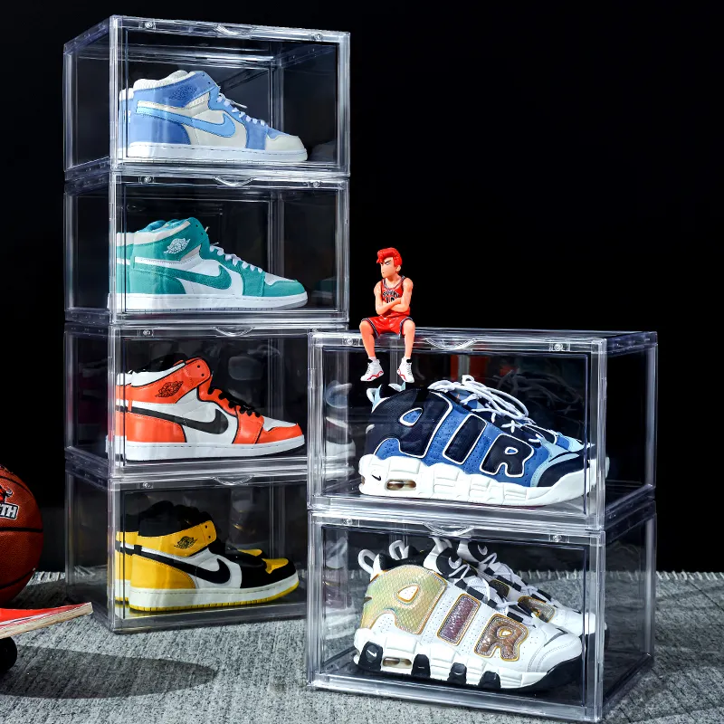 acrylic shoe storage boxes 12 pack clear stackable nike transparent sneaker box shoe container storage box plastic with magnet