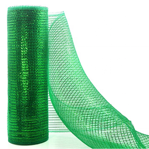 Màu xanh lá cây <span class=keywords><strong>Polypropylene</strong></span> <span class=keywords><strong>Deco</strong></span> hoa gói lưới cho Xmas Vòng hoa của cây trang trí với kim loại sọc - Product Image 2