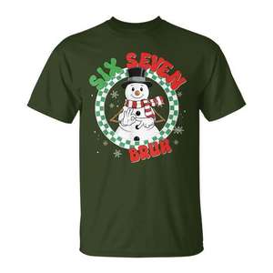 Camiseta de manga corta verde con estampado de muñeco de nieve y movimiento de baile navideño, unisex para adultos, cuello redondo - Product Image 1