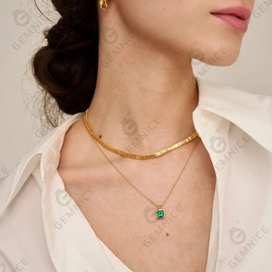 Gemma Custom 925 in argento Sterling taglio gioielli quadrati smeraldo ciondolo collana per donna - Product Image 3