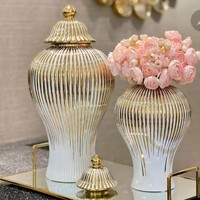 Vase en céramique Qianrui, style léger et luxueux, avec décor circulaire électro-plaqué, décoration d'intérieur, ornement de table pour le salon