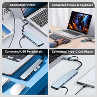 Hub USB-C 7-en-1 en alliage d'aluminium avec ports USB-A, lecteur de cartes MicroSD et SD, design compact pour tablettes et smartphones