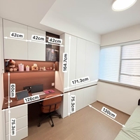 Armoire moderne sur mesure avec bureau intégré, combinaison table d'étude et placard en mélamine bicolore, mobilier de chambre à coucher