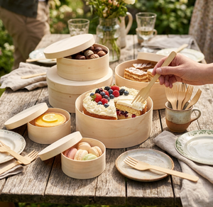 Boîte en bois ronde de qualité supérieure, <span class=keywords><strong>prix</strong></span> d'usine, vente en gros, plusieurs tailles disponibles, écologique, personnalisable, petite boîte d'emballage pour desserts B2B - Product Image 3