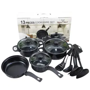 Hot Selling 13Pcs Goedkope Keuken Huishoudelijke Artikelen Ijzer Anti-Stick Keuken Potten Kookgerei Sets Potten En Pannen Sets