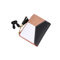Dompet kulit Mini ramping kustom untuk anak perempuan tempat kartu pendek lucu dengan penutup ritsleting dan fitur RFID murah