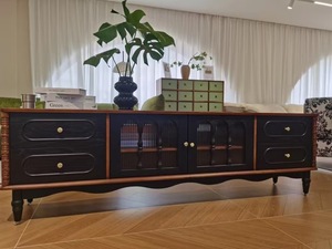 Mueble de TV de Madera Sólida Estilo Moderno de Mediados de Siglo con Cajones y Almacenamiento, Acabado Antiguo, Mueble de Sala para TV de 65 Pulgadas o Más - Product Image 1