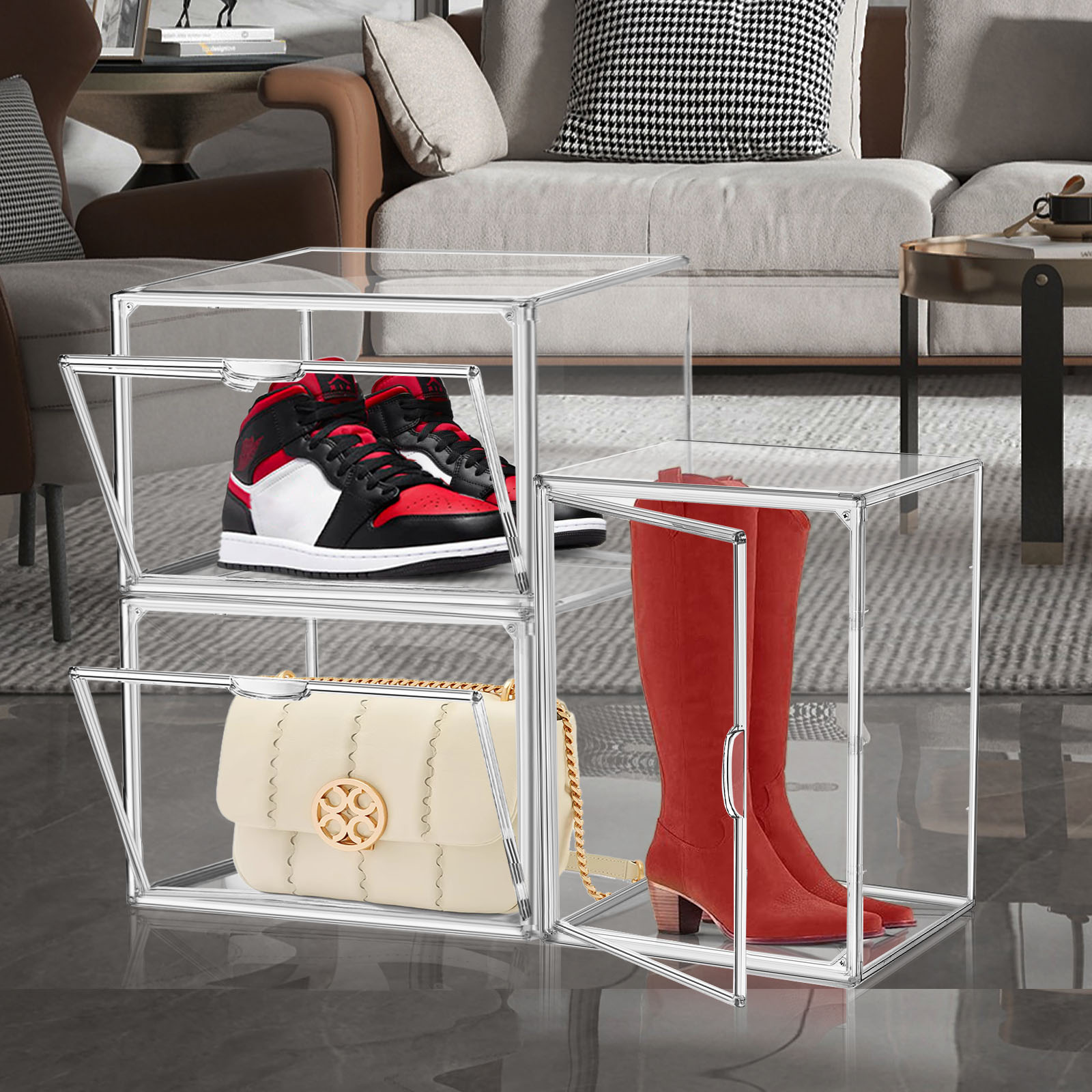 Groe Kapazitt Stiefel Vitrine Staub dichte klare Schuhe Aufbewahrung  behlter Magnetische Falt schuhe Aufbewahrung sbox| Alibaba.com