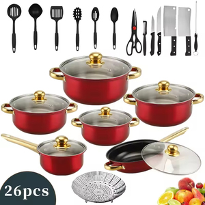 Moderna Colección de 26 Piezas de Sartenes Antiadherentes de Acero Inoxidable con Asa Chapada en Oro y Acabado Colorido, Olla Metálica Exportable - Product Image 2