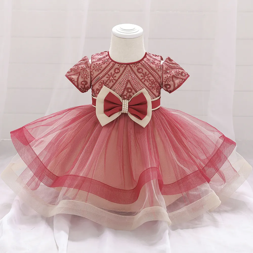 MQATZ nuevo bordado perla manga corta diseño fiesta bebé niñas vestido fiesta de cumpleaños niños vestido L1930xz